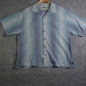 Tommy Bahama Relax Mens XL Blue Purple Plaid Vertical Stripe 100%Silk Camp Shirt